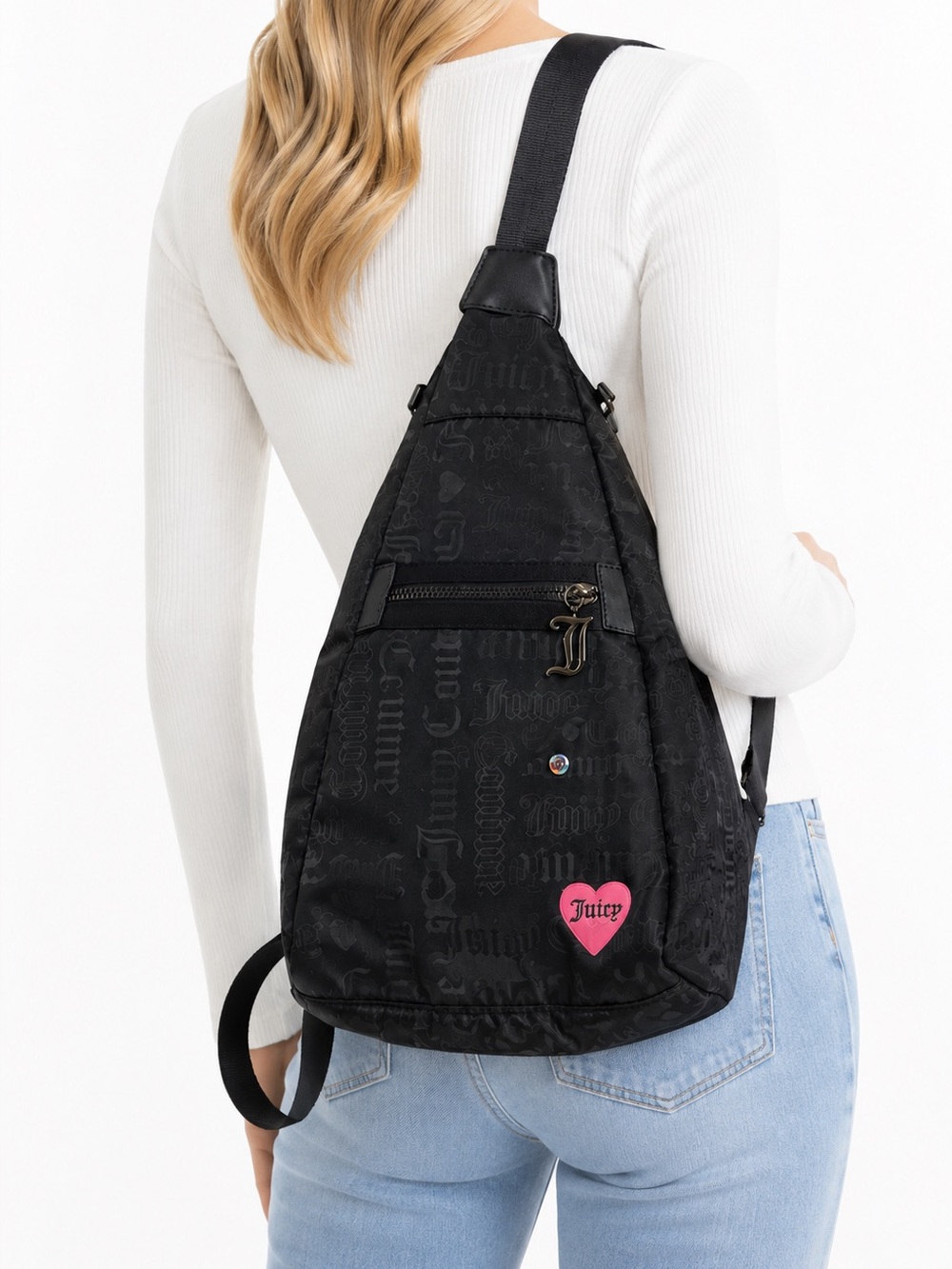 Juicy Couture Bag Black Sling with Pink Heart Accent NWT Recycled Polyester